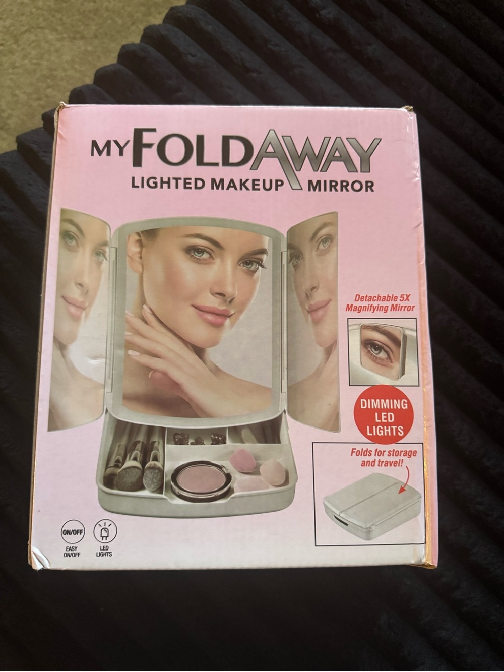 Lighted Makeup Mirror in Pink - Lighted Foldable Vanity Mirror